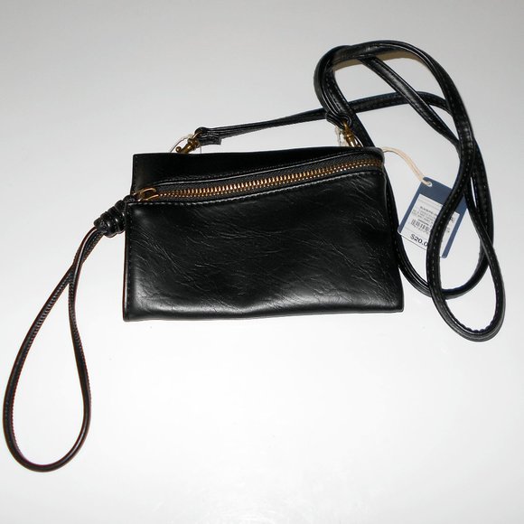 Designer Crossbody Purse Wristlet Bag Black Faux Leather - New With Tags - Picture 1 of 1